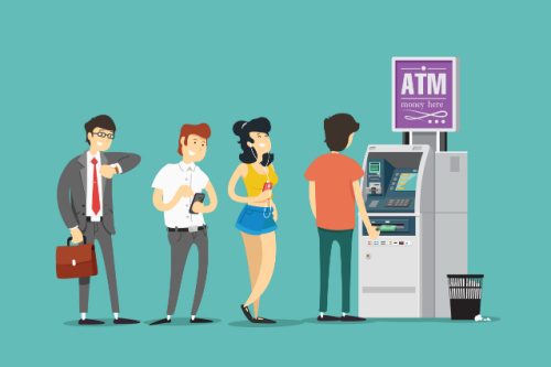 People in line at an ATM machine.