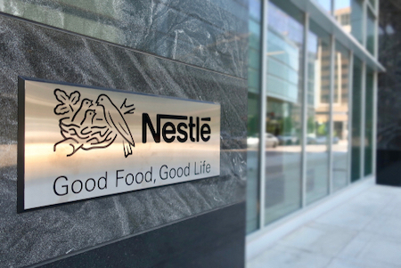Nestle logo on building facade