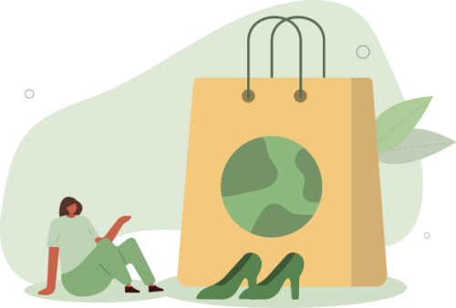Sustainability image of green with woman resting and shopping bag
