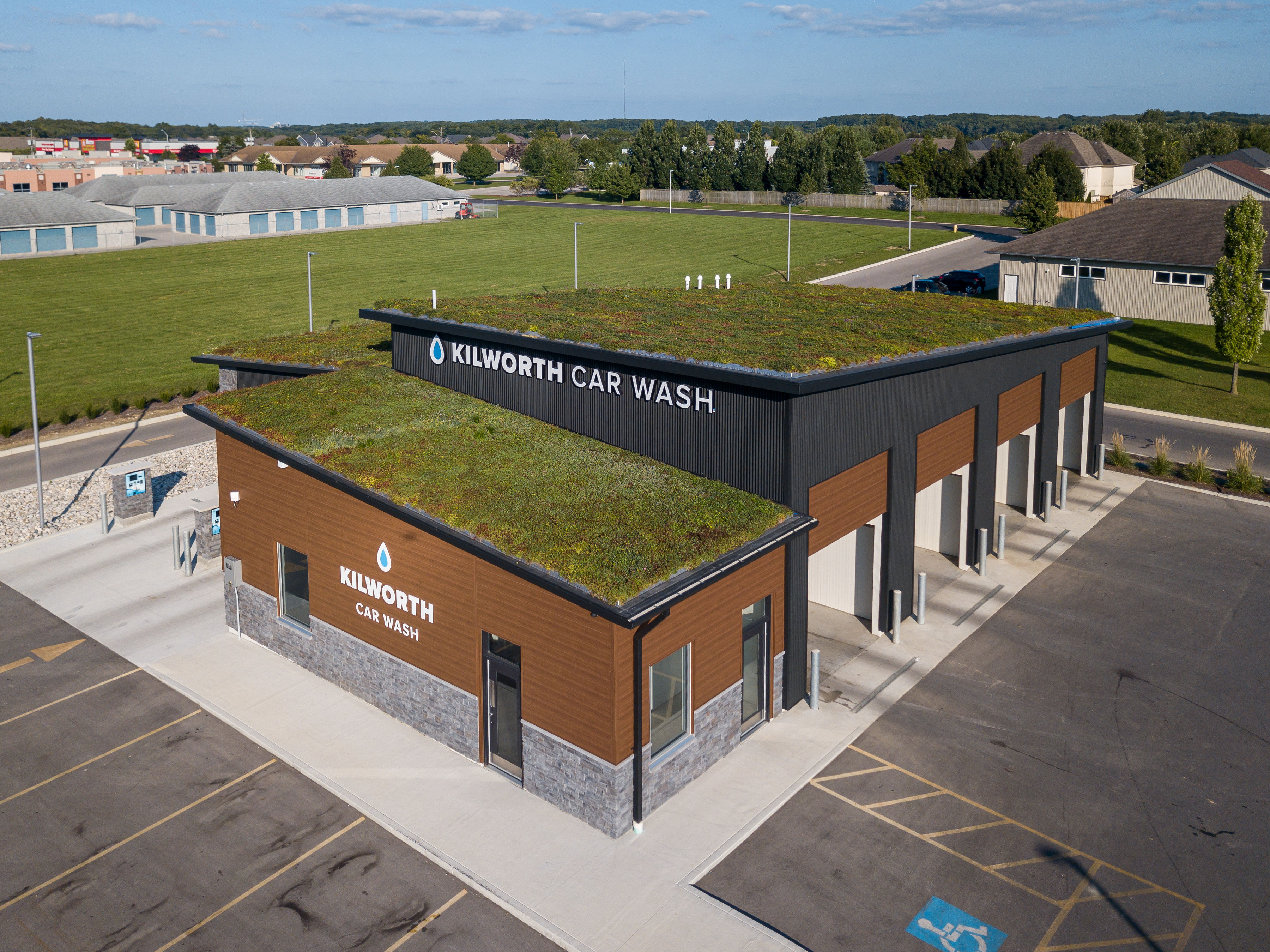 Drone view of the Kilworth Car Wash green roof